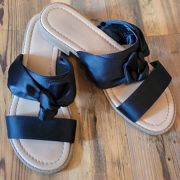 CALL IT SPRING Satin Black Ribbon Slide Sandals, Size 7 - Picture 5 of 15